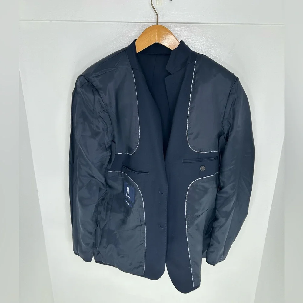 Lands End‎ Blazer Size 42R Navy Wool Tailored Fit Suit Jacket Office Career